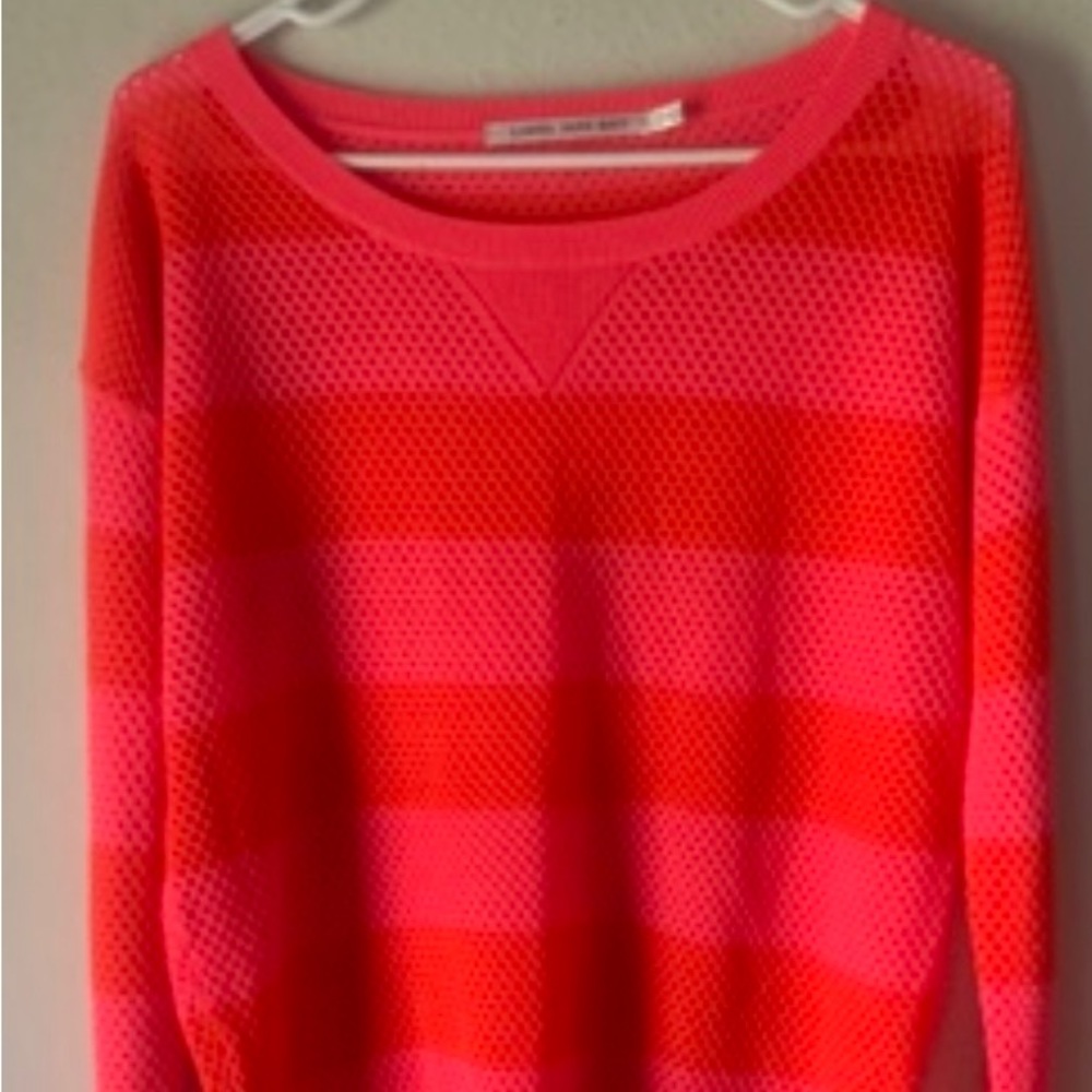 Lorna Jane Pink Orange Color Block knit long sleeve top Small